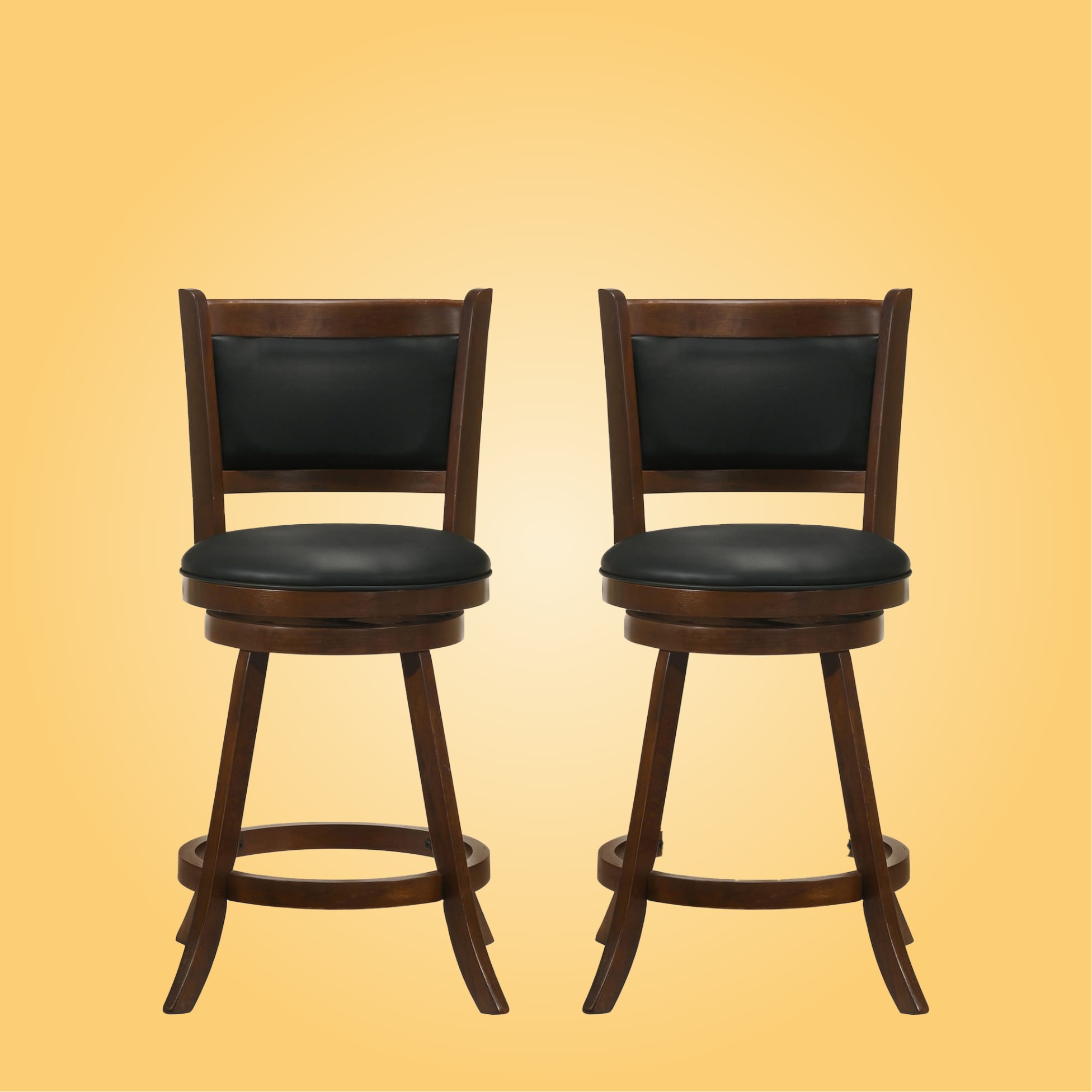 Two black and brown bar stools