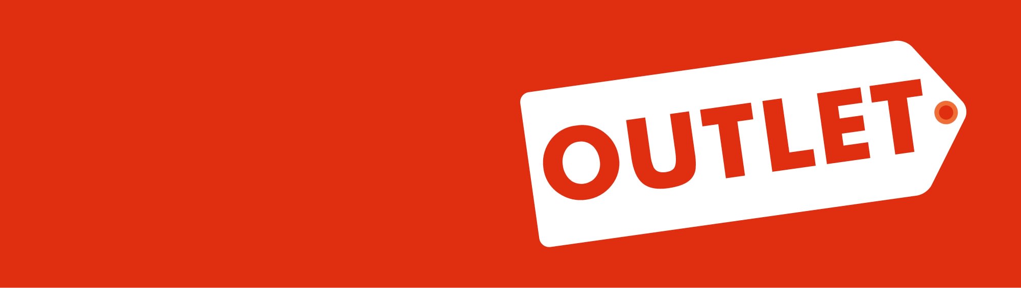 A white price tag with the word "OUTLET" in bold white letters on a red background.