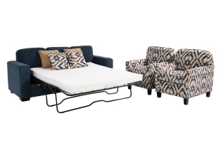 Homeworks Navy 83'' Sleeper Sofa with Queen Gel Mattress & 2 Accent ...