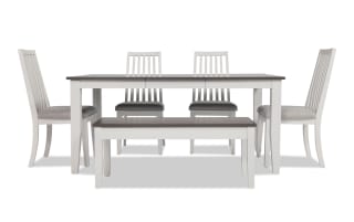 Blake 6 Piece White & Gray Upholstered Dining Set with Storage Bench ...
