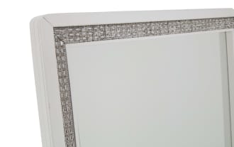 Full-length rectangular wall mirror with a white frame and decorative silver mosaic border, suitable for home or dressing room use.