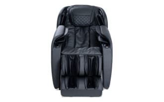 Cozy Bob Black Massaging Power Recliner in black faux leather with transitional style, memory foam, USB port, heated massage, and zero gravity positions.