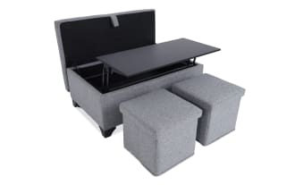 Playday Gray Upholstered Lift-Top Tray Table Ottoman