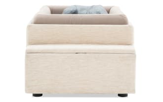 Beige Modular Bob® pet bed console in contemporary style, upholstered in soft polyester fabric, designed for customizable pet comfort and cuddling.