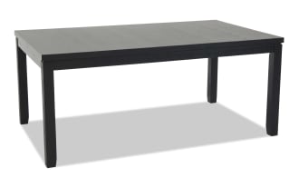 Brookline Black Dining Table in transitional style, crafted from solid acacia, MDF, rubberwood solids, and oak veneers with a sleek black finish.
