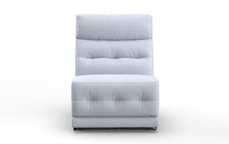 Light gray upholstered armless accent chair with tufted cushions and a high backrest, featuring soft fabric and modern design.