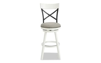 Iris White & Gray Cross Back Upholstered Adjustable Height Swivel Stool
