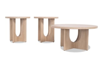 Cascade Light Brown Round Coffee & 2 End Table Set