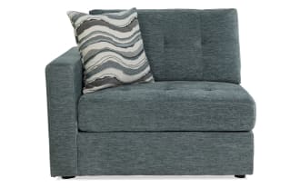 Contemporary Modular Bob® Spa Blue left arm facing storage chair in light blue polyester fabric with memory foam cushions and built-in storage.