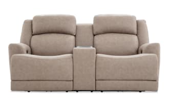 Zeus Beige 87'' Power Reclining Console Loveseat with Power Headrest