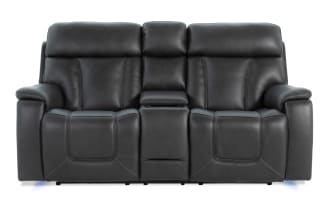 Showcase Black Leather 77'' Immersive Audio Power Reclining Console Loveseat