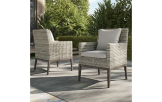Marina Gray Wicker Upholstered Outdoor Arm Dining Chair