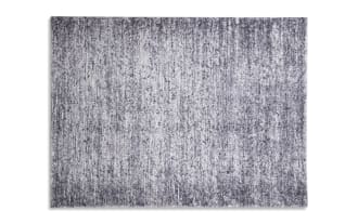 Gray textured area rug with a subtle vertical pattern, soft fabric material, suitable for modern home decor and living spaces.