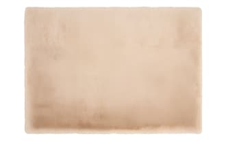 Beige Simba Luxe 8' x 10' transitional solid rug made of high-pile polyester fabric, offering plush comfort and a soft texture.