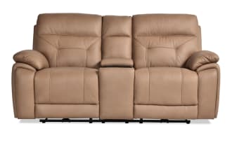 Sedona Beige Leather Power Reclining 77'' Console Loveseat with Power Headrest