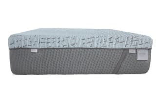 Enchant 16'' King Dual Mattress from Enchant collection with plush light blue top, gray quilted sides, dual comfort labels, and cooling cover.