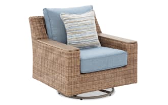 Palm Harbor Navy & Brown Wicker Outdoor Swivel Chair