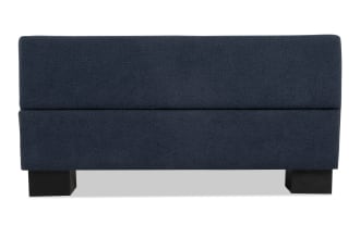Playday Navy Upholstered Lift-Top Square Tray Table Ottoman in blue polyester fabric with hidden storage, MDF frame, metal hardware, and transitional style.