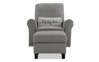 Cottage Chic Light Gray Accent Swivel Glider & Storage Ottoman