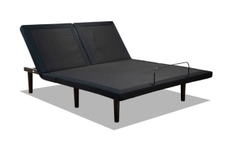 Power Bob Elite Split Head King Adjustable Base in black fabric with wireless remote control, USB ports, LED underbed lighting, and adjustable split head design for personalized comfort.