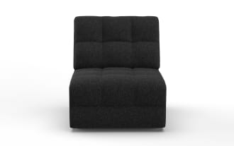 Modern black fabric armless accent chair with tufted backrest and seat cushion, designed for living room or lounge seating.
