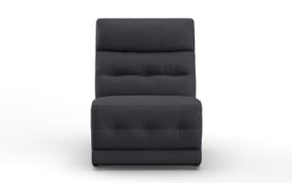 Armless modern accent chair with dark gray plush fabric upholstery, tufted cushioning, and a high backrest for living room seating.
