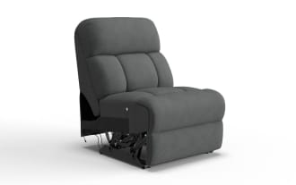 Gray upholstered armless accent chair with textured fabric, cushioned backrest, and modern minimalist design for living room seating.
