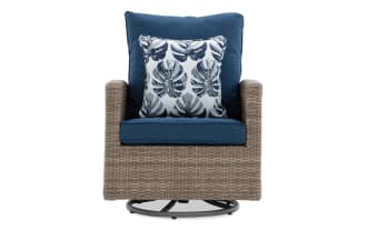 Oasis Navy & Brown Wicker Outdoor Swivel Chair