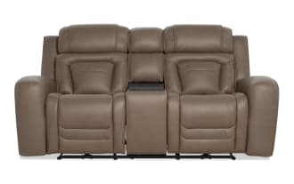 Rhythm Brown Leather 79'' Power Reclining Console Loveseat with Power Headrest