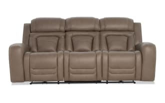 Rhythm Brown Leather 91'' Power Reclining Sofa with Power Headrest