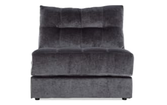 Charcoal gray Jewels Charcoal Armless Chair with plush polyester fabric upholstery, tufted glam-style back, and Bob-O-Pedic Gel Memory Foam comfort.