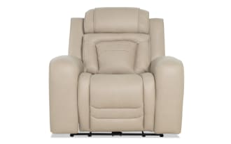 Rhythm Beige Leather Power Recliner with Power Headrest
