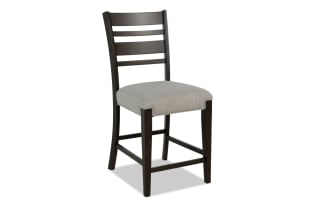 Aurora Brown & Gray Ladder Back Upholstered Counter Height Stool with gray polyester fabric, rubberwood frame, and transitional style from Aurora Dining collection.