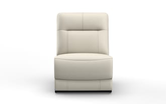 Modern armless beige leather accent chair with stitched detailing and cushioned backrest, ideal for contemporary living spaces.