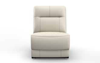 Modern beige leather armless accent chair with cushioned backrest and seat, featuring stitched detailing for contemporary living spaces.