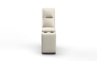 Modern beige leather recliner chair with high backrest and built-in dual cup holders, designed for comfort and convenience in home theaters or living rooms.
