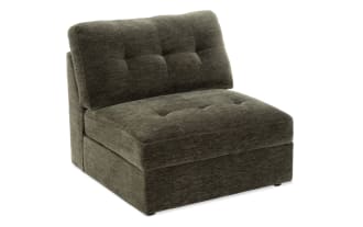 Modular Bob® Forest Armless Storage Chair in green polyester fabric, contemporary style with tufted cushions and built-in storage.