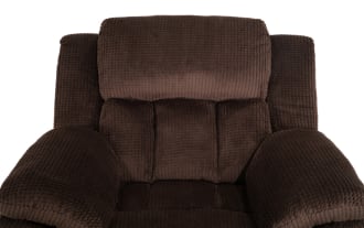 Brown plush fabric recliner chair with padded armrests and cushioned backrest, designed for maximum comfort and relaxation.