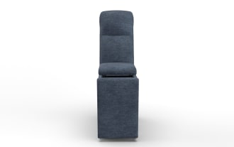 Bolt Navy Console with Wireless Charging in blue polyester fabric and plywood, transitional style seating with built-in gadget charging.