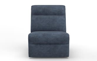 Bolt Navy armless power recliner with adjustable power headrest, zero-gravity recline, navy polyester fabric upholstery, and transitional style.