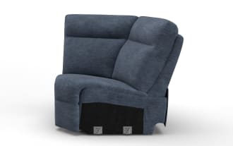 Bolt Navy Wedge transitional corner chair in navy polyester fabric with Bob-O-Pedic Memory Foam, part of the Bolt collection, featuring plush cushioning and plywood frame.
