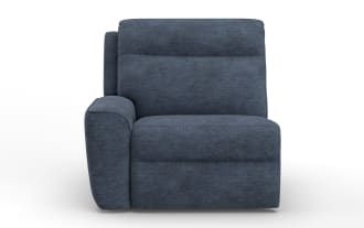 Bolt Navy left arm facing power recliner in blue polyester fabric with power headrest, zero-gravity recline, and transitional style.