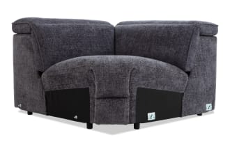 Dark gray fabric corner sofa section with plush cushions, sturdy black base, and metal connectors, ideal for modular living room setups.