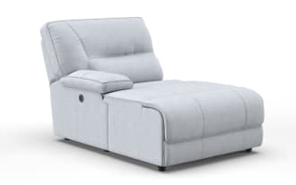 Silver fabric Pacifica Silver Left Arm Facing Power Reclining Chaise with plush cushions, memory foam, and brushed microfiber polyester upholstery in transitional style