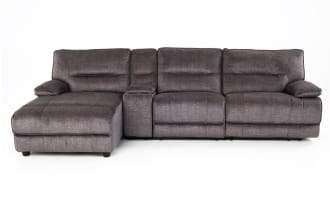 Pacifica Gray 127'' Power Reclining 4 Piece Left Arm Facing Chaise Sectional with Armless Chair & USB Port