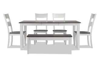 Blake 6 Piece White & Gray Extendable Dining Set with Storage Bench