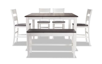 Blake 6 Piece White & Gray Extendable Counter Height Dining Set with Storage Bench