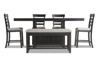 Sonoma 6 Piece Espresso & Beige Upholstered Extendable Counter Height Dining Set with Storage Bench