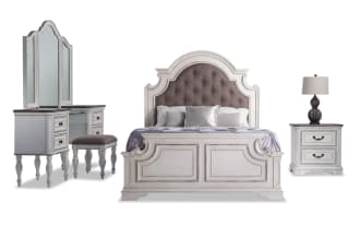 Scarlett 4 Piece Queen White & Oak Bedroom Set with Vanity