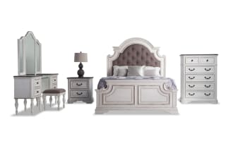 Scarlett 5 Piece Queen White & Oak Bedroom Set with Vanity